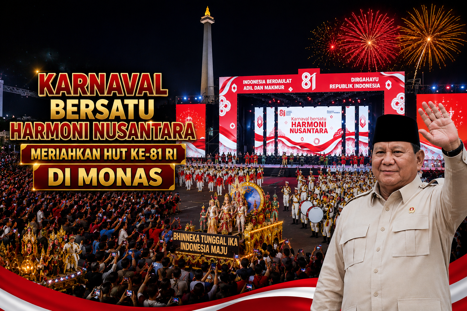 Karnaval Bersatu Harmoni Nusantara Meriahkan HUT ke-81 RI di Monas