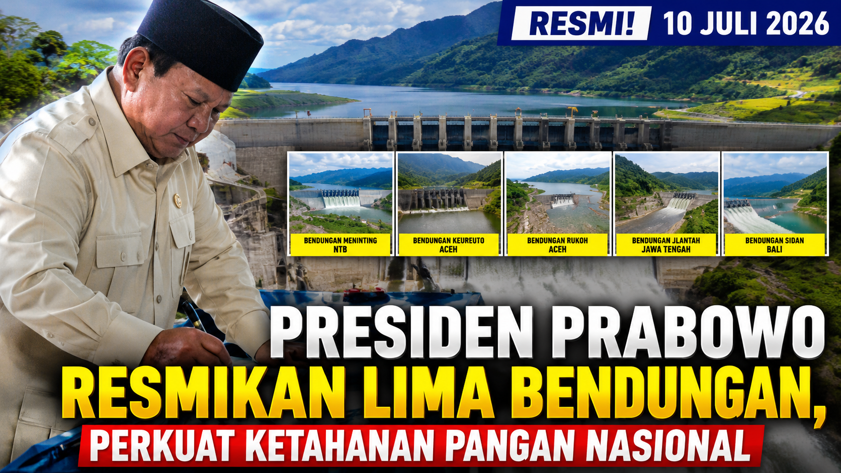 Presiden Prabowo Resmikan Lima Bendungan, Perkuat Ketahanan Pangan Nasional